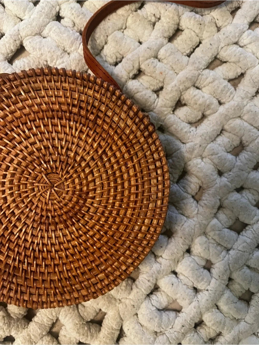 Round Woven Crossbody Bag in Brown
